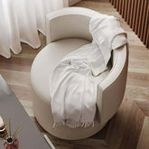 Off white durable leather swivel makeup stool with curved backrest and silent rotation